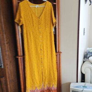 Mudd Yellow Maxi Dress with Button-Down Front
